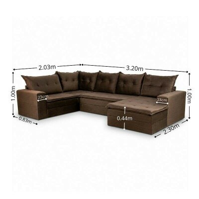 Sof� de Canto Atalanta 3.20m C/Chaise Lado Esquerdo Veludo Marrom 204/06 