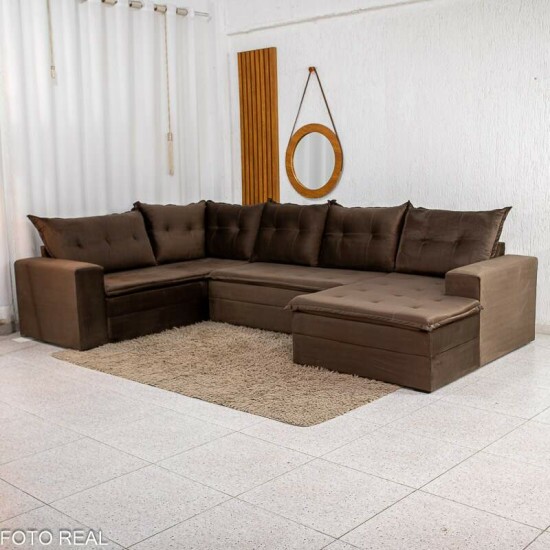 Sof� de Canto Atalanta 3.20 m Chaise Lado Esquerdo Veludo Marrom 204/06