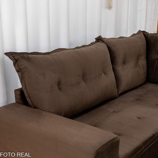 Sof� de Canto Atalanta 3.20 m Chaise Lado Esquerdo Veludo Marrom 204/06