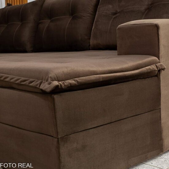 Sof� de Canto Atalanta 3.20 m Chaise Lado Esquerdo Veludo Marrom 204/06