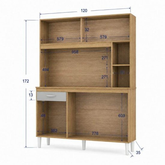 Kit de Cozinha 1,20m Duda Damasco/Off Ripado 5 Portas 1 Gaveta - Poquema