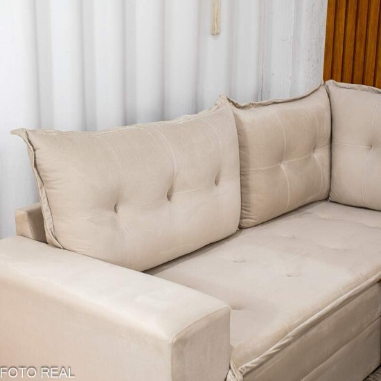 Sof� de Canto Atalanta 3.20 m Chaise Lado Esquerdo Veludo Bege 209/03