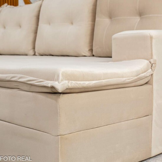 Sof� de Canto Atalanta 3.20 m Chaise Lado Esquerdo Veludo Bege 209/03