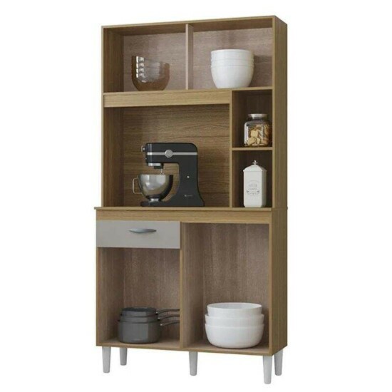 Kit de Cozinha 0,90m Duda Damasco/Off Ripado 4 Portas 1 Gaveta - Poquema