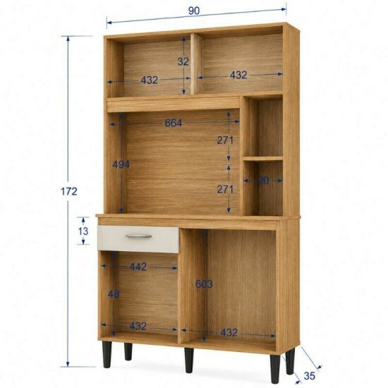 Kit Duda 4 Portas 1 Gaveta Larg. 90cm Cinamomo/Off - Poquema
