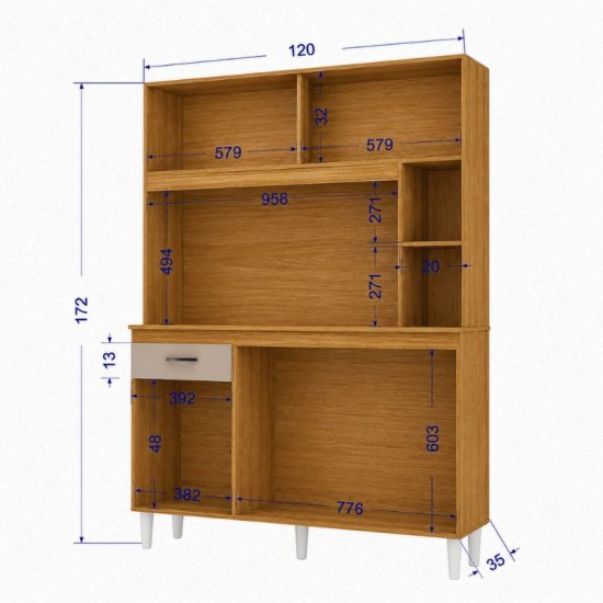 Kit de Cozinha 1,20m Duda Cinamomo/Off 5 Portas 1 Gaveta - Poquema