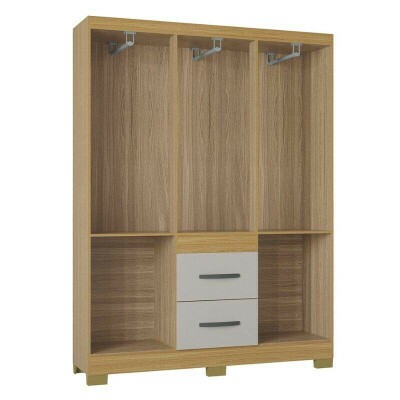 Roupeiro Solteiro Mil�o 1.35m Damasco/Off Ripado 6 Portas 2 Gavetas C/P�s - Poquema