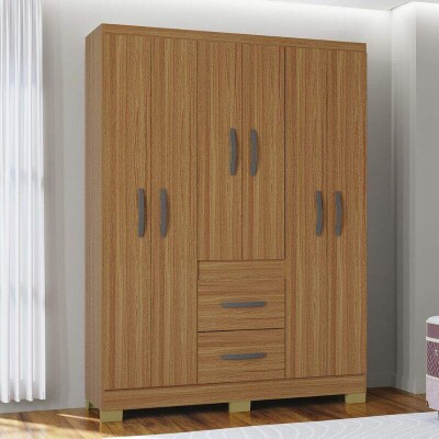 Roupeiro Solteiro Mil�o 1.35m Cinamomo 6 Portas 2 Gavetas C/P�s - Poquema