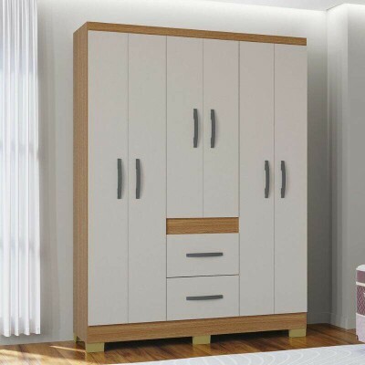 Roupeiro Solteiro Mil�o 1.35m Cinamomo/Off 6 Portas 2 Gavetas C/P�s - Poquema