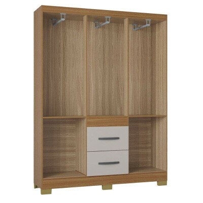 Roupeiro Solteiro Mil�o 1.35m Cinamomo/Off 6 Portas 2 Gavetas C/P�s - Poquema