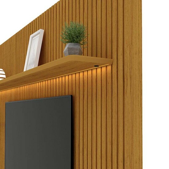 Painel Nobre Larg. 2.30m Naturale Ripado 100% MDF C/ Led para TV at 85\\\" - Gelius