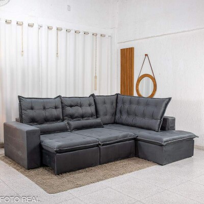 Sof� de Canto Retr�til Reclin�vel N�poles 2.75 m Veludo Grafite 213/05