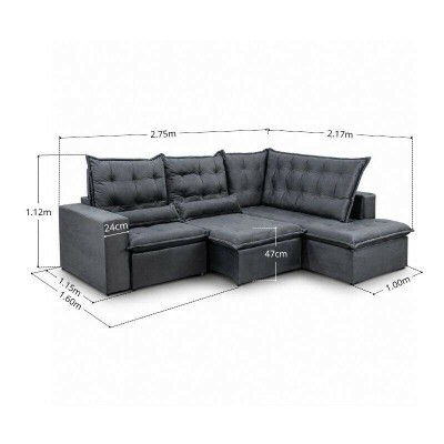 Sof� de Canto Retr�til Reclin�vel N�poles 2.75 m Veludo Grafite 213/05