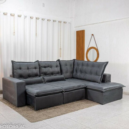 Sof� de Canto Retr�til Reclin�vel N�poles 2.75 m Veludo Grafite 213/05