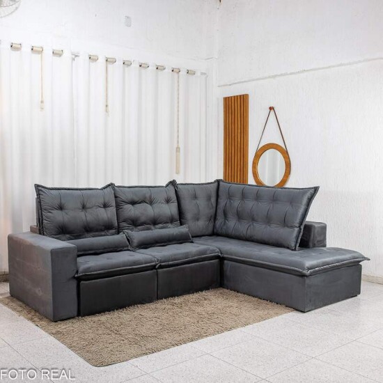 Sof� de Canto Retr�til Reclin�vel N�poles 2.75 m Veludo Grafite 213/05