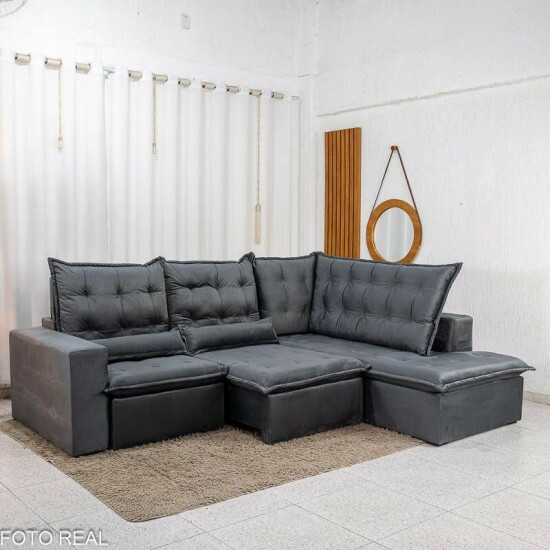 Sof� de Canto Retr�til Reclin�vel N�poles 2.75 m Veludo Grafite 213/05