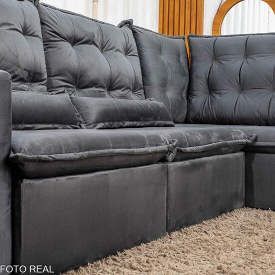 Sof� de Canto Retr�til Reclin�vel N�poles 2.75 m Veludo Grafite 213/05