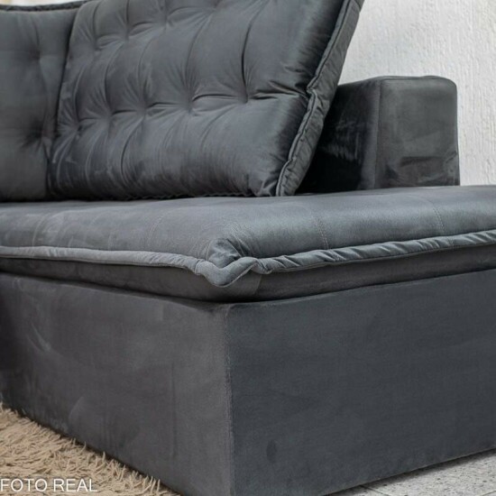 Sof� de Canto Retr�til Reclin�vel N�poles 2.75 m Veludo Grafite 213/05