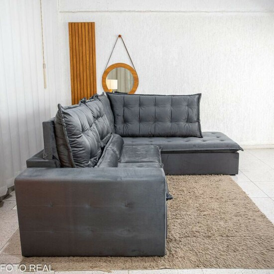 Sof� de Canto Retr�til Reclin�vel N�poles 2.75 m Veludo Grafite 213/05