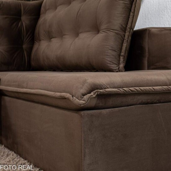Sof� de Canto Retr�til Reclin�vel N�poles 2.75 m Veludo Marrom 204/06