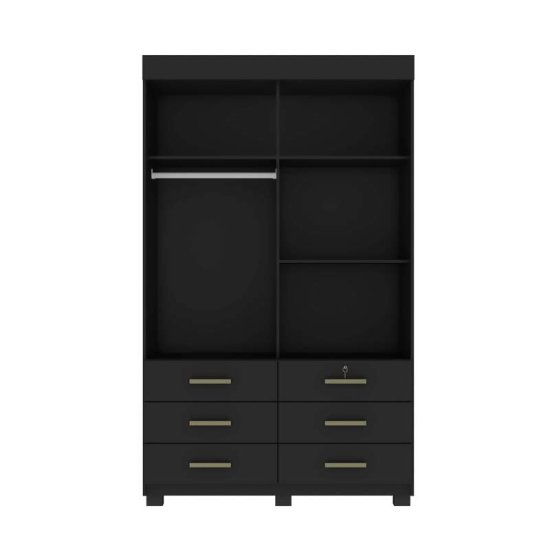 Guarda-roupa Solteiro 1,21m B�zios Preto 2 Portas 6 Gavetas - Rud Rack