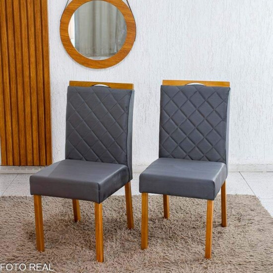 Caixa 2 Cadeiras Diamante Jolie Veludo Grafite 102 Estrutura Madeira - WM Decor - Entregue Montada