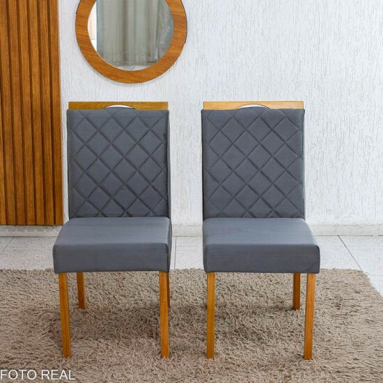Caixa 2 Cadeiras Diamante Jolie Veludo Grafite 102 Estrutura Madeira - WM Decor - Entregue Montada