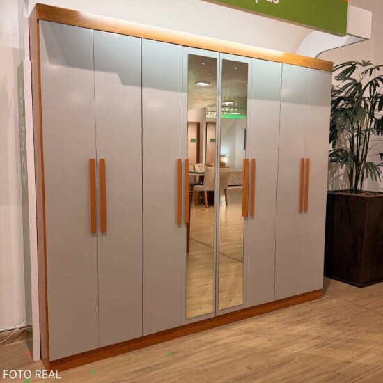 Guarda-roupa Casal 2.36m Andara Am�ndoa Clean/Off 8 Portas 4 Gavetas com Espelho - Lopas