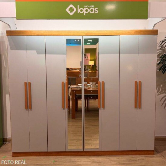Guarda-roupa Casal 2.36m Andara Am�ndoa Clean/Off 8 Portas 4 Gavetas com Espelho - Lopas