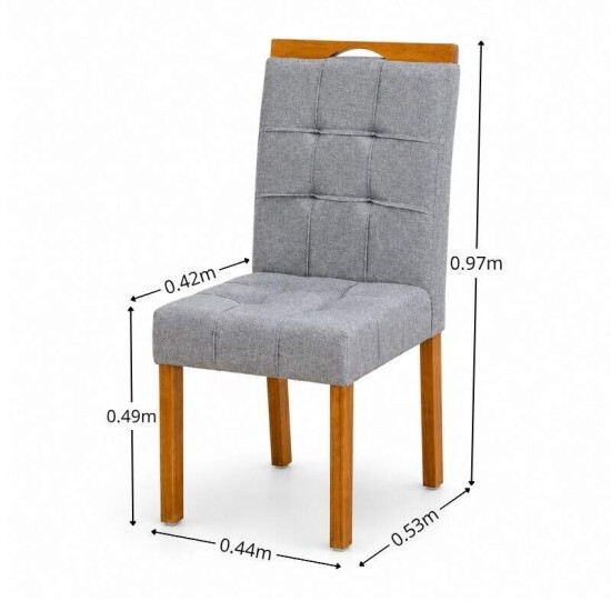 Caixa 2 Cadeiras Sophia Linho Cinza 206 Estrutura Madeira - WM Decor - Entregue Montada