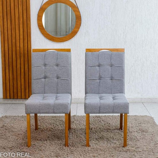 Caixa 2 Cadeiras Sophia Linho Cinza 206 Estrutura Madeira - WM Decor - Entregue Montada