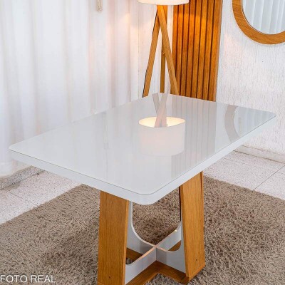 Mesa de Jantar Sintonia 120x80 Tampo Vidro Off Base Am�ndoa/Off - Lopas