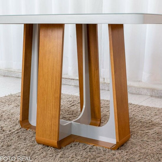 Mesa de Jantar Sintonia 120x80 Tampo Vidro Off Base Am�ndoa/Off - Lopas