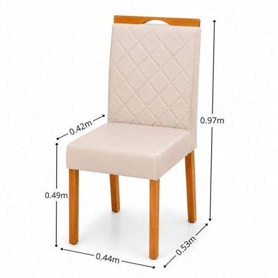 Mesa de Jantar Sintonia 120x80 Tampo Vidro Off Base Am�ndoa/Off Lopas + 4 Cadeiras Diamante Jolie Veludo Bege 100 WM Decor - Entregue Montada