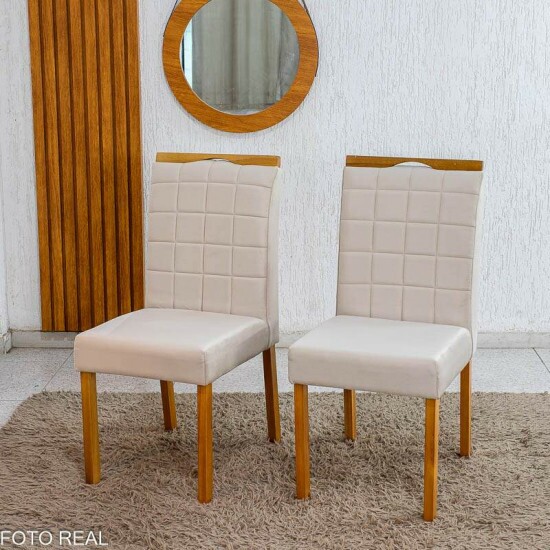 Mesa de Jantar Sintonia 120x80 Tampo Vidro Off Base Am�ndoa/Off Lopas + 4 Cadeiras Roma Jolie Veludo Bege 100 WM Decor - Entregue Montada