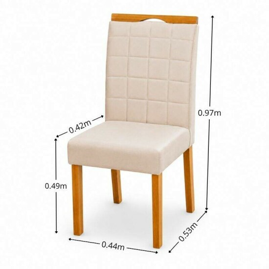 Mesa de Jantar Sintonia 120x80 Tampo Vidro Off Base Am�ndoa/Off Lopas + 4 Cadeiras Roma Jolie Veludo Bege 100 WM Decor - Entregue Montada