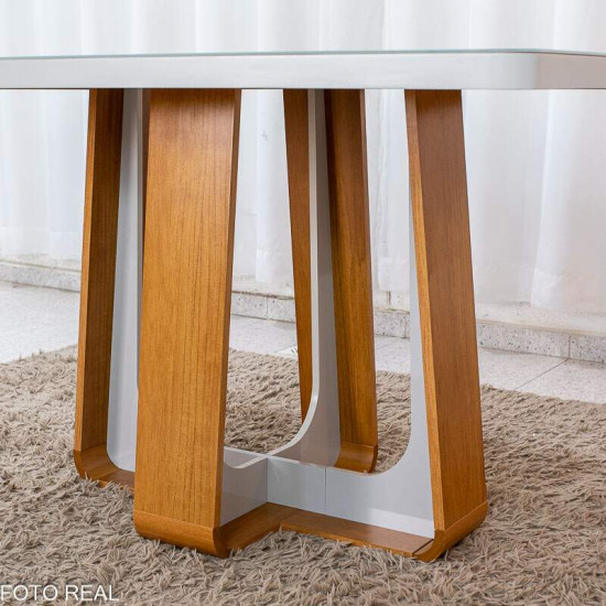 Mesa de Jantar Sintonia 120x80 Tampo Vidro Off Base Am�ndoa/Off Lopas + 4 Cadeiras Sophia Linho Bege 200 WM Decor - Entregue Montada