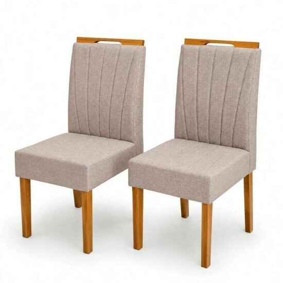 Mesa de Jantar Sintonia 120x80 Tampo Vidro Off Base Am�ndoa Off Lopas + 4 Cadeiras Gabi Linho Marrom Bom Lar - Entregue Montada