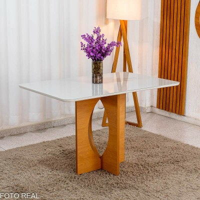 Mesa de Jantar Madrid 120x80 Vidro Off Base MDF Minas Plac