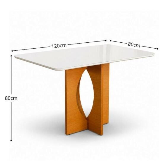 Mesa de Jantar Madrid 120x80 Vidro Off Base MDF Minas Plac + 4 Cadeiras Isabela Linho Bege 01 KM Decor - Entregue Montada