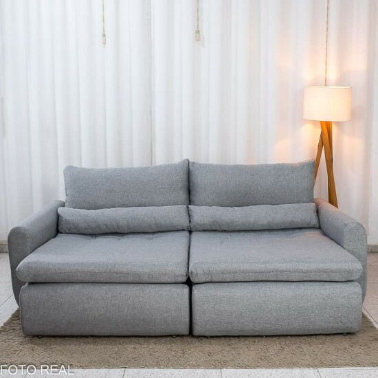 Sof� Retr�til Reclin�vel Meriva 2.30m Linho Cinza Claro - Sem Caixa