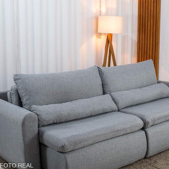 Sof� Retr�til Reclin�vel Meriva 2.30m Linho Cinza Claro - Sem Caixa