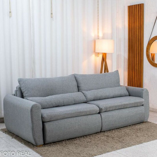 Sof� Retr�til Reclin�vel Meriva 2.30m Linho Cinza Claro - Sem Caixa