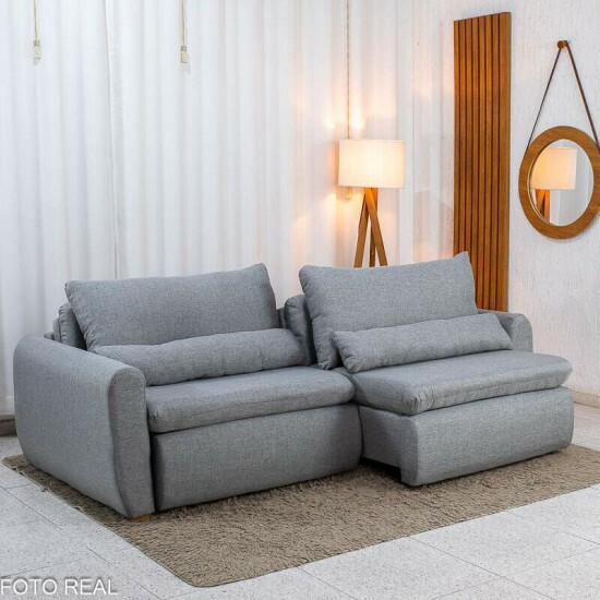 Sof� Retr�til Reclin�vel Meriva 2.30m Linho Cinza Claro - Sem Caixa
