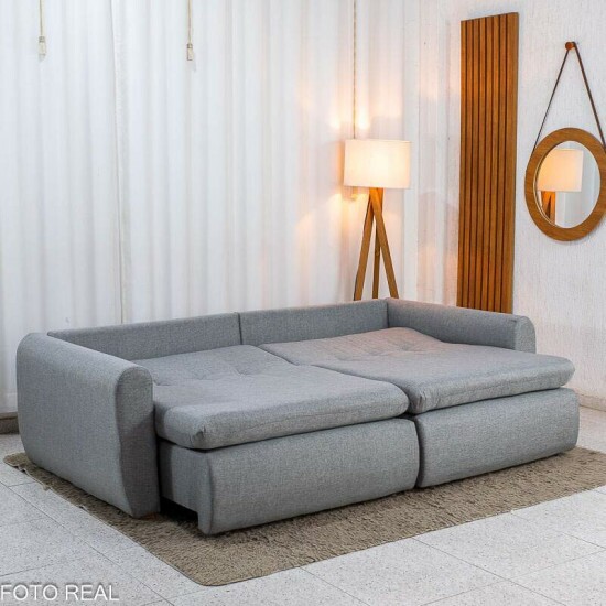 Sof� Retr�til Reclin�vel Meriva 2.30m Linho Cinza Claro - Sem Caixa