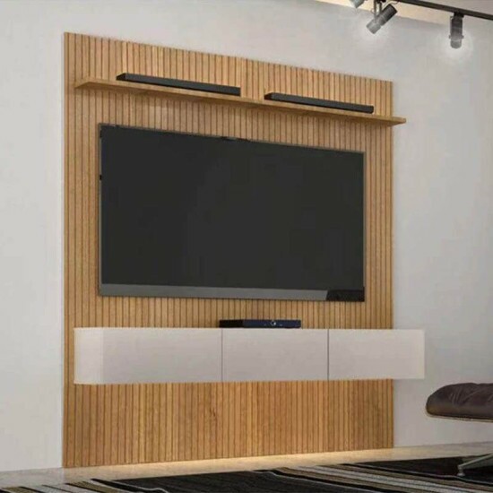 Painel Frisado Curitiba C/Nicho TV at� 70 Cinamomo/Off White Valdemoveis