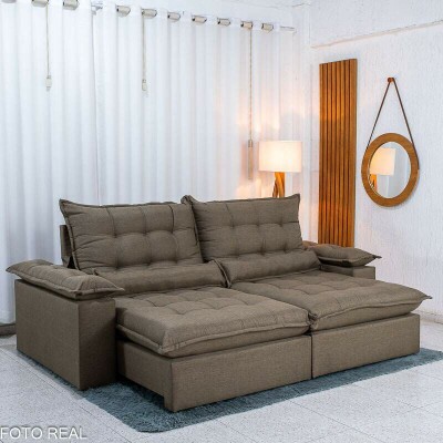 Sof� Retr�til Reclin�vel Zara 2.50m Linho Marrom 1007 - Molas Ensacadas