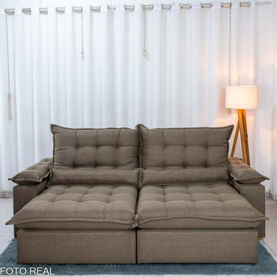 Sof� Retr�til Reclin�vel Zara 2,50m Linho Marrom 1007 - Molas Ensacadas