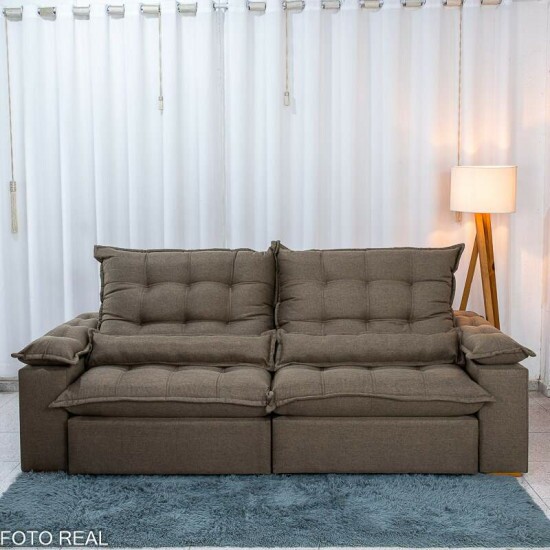 Sof� Retr�til Reclin�vel Zara 2,50m Linho Marrom 1007 - Molas Ensacadas