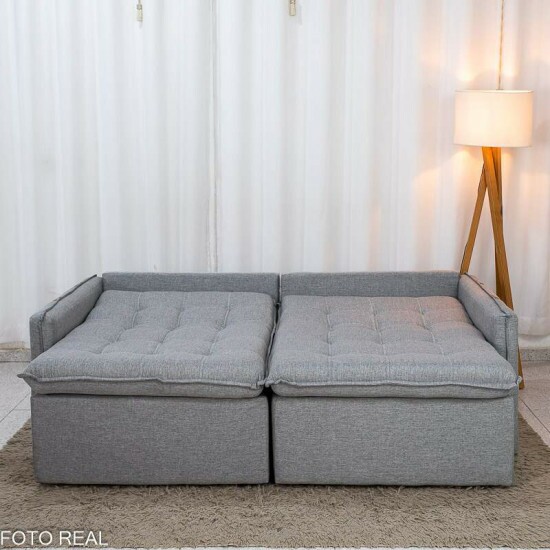 Sof� Retr�til Reclin�vel Detroit 2,00m Linho Cinza Claro - Sem Caixa